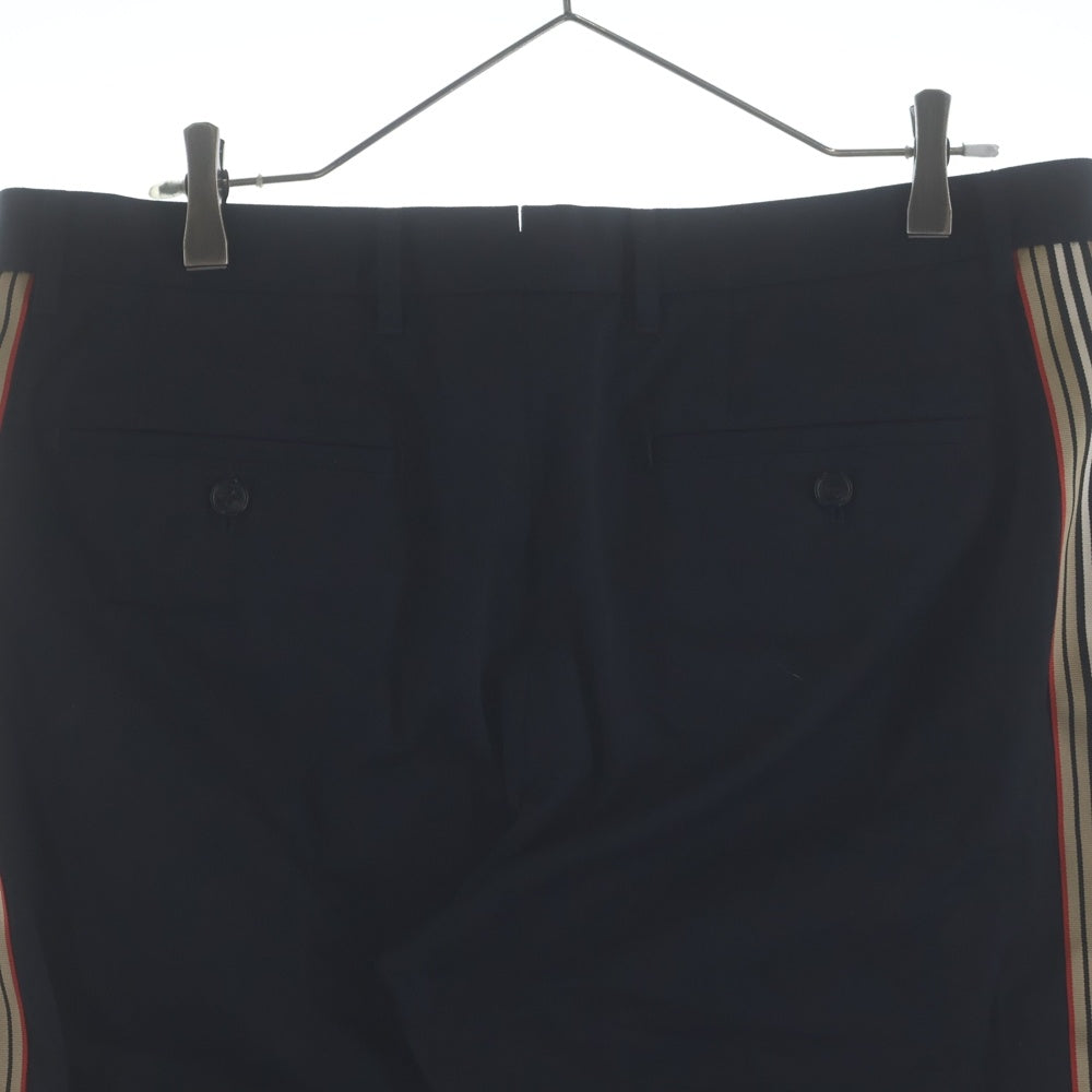 BURBERRY(バーバリー) コットン センタープレス サイドライン ストレートパンツ ブラック 8011939