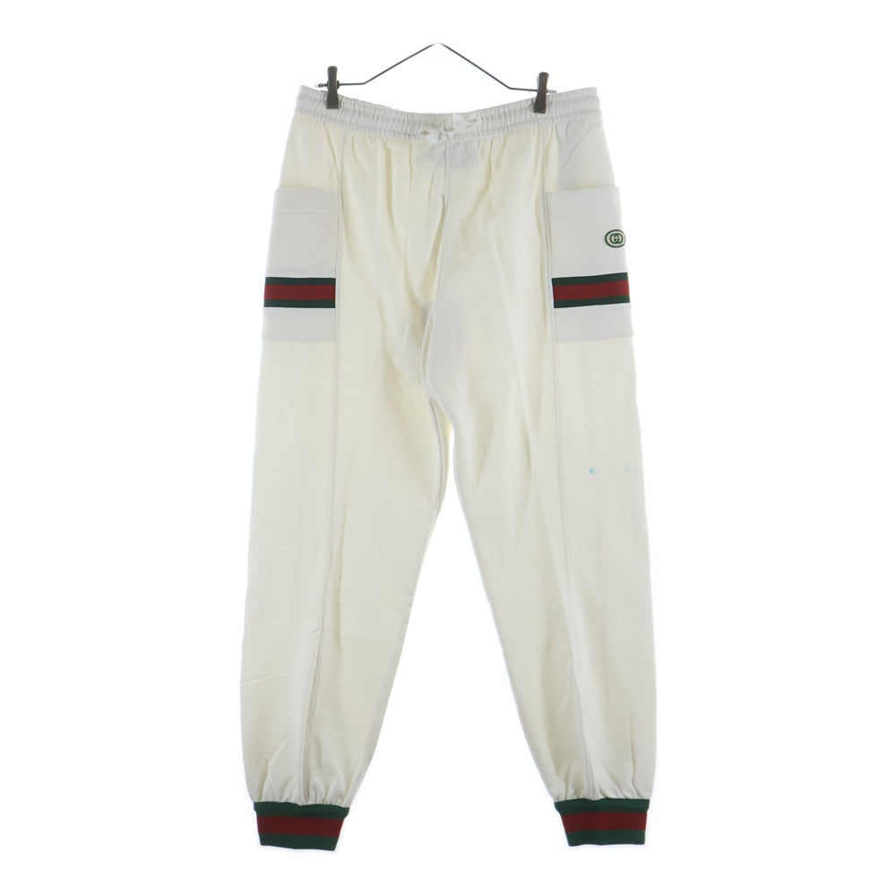 グッチ  625404 XJCOE ロゴパッチ付きリブスウェットロングパンツ メンズ M GUCCI(グッチ) ロゴパッチ付きリブスウェットロングパンツ ホワイト