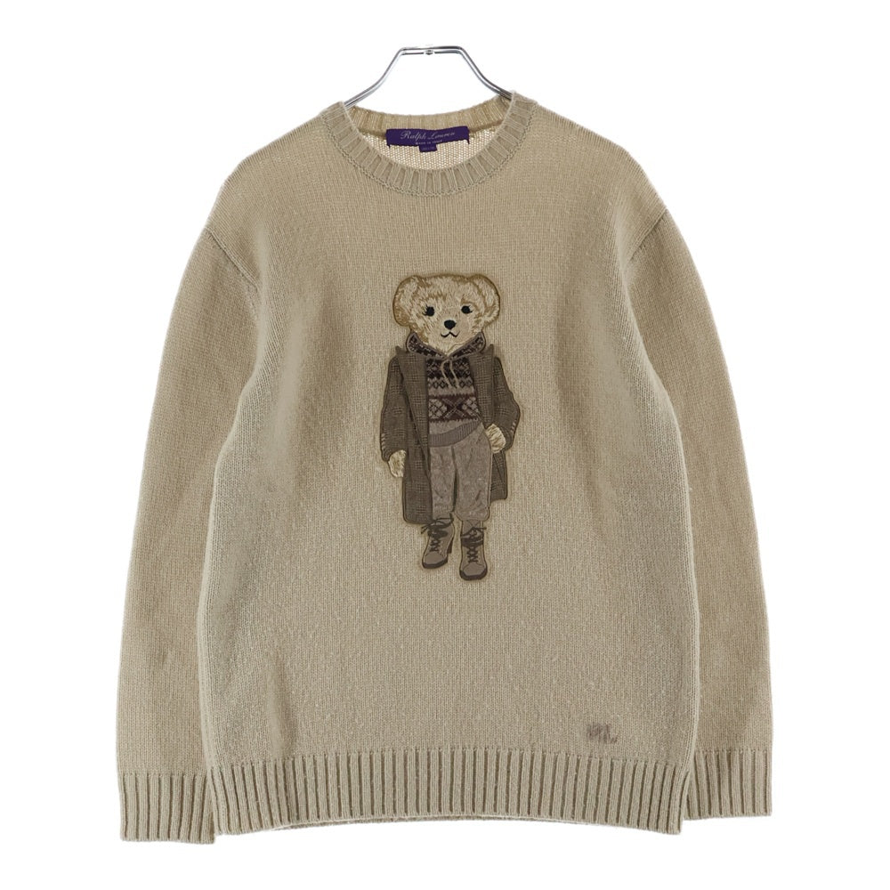 POLO RALPH LAUREN(ポロラルフローレン) POLO BEAR KNIT ポロベアー ウール ロゴエンブロイダリー クルーネックニット セーター レディース ベージュ
