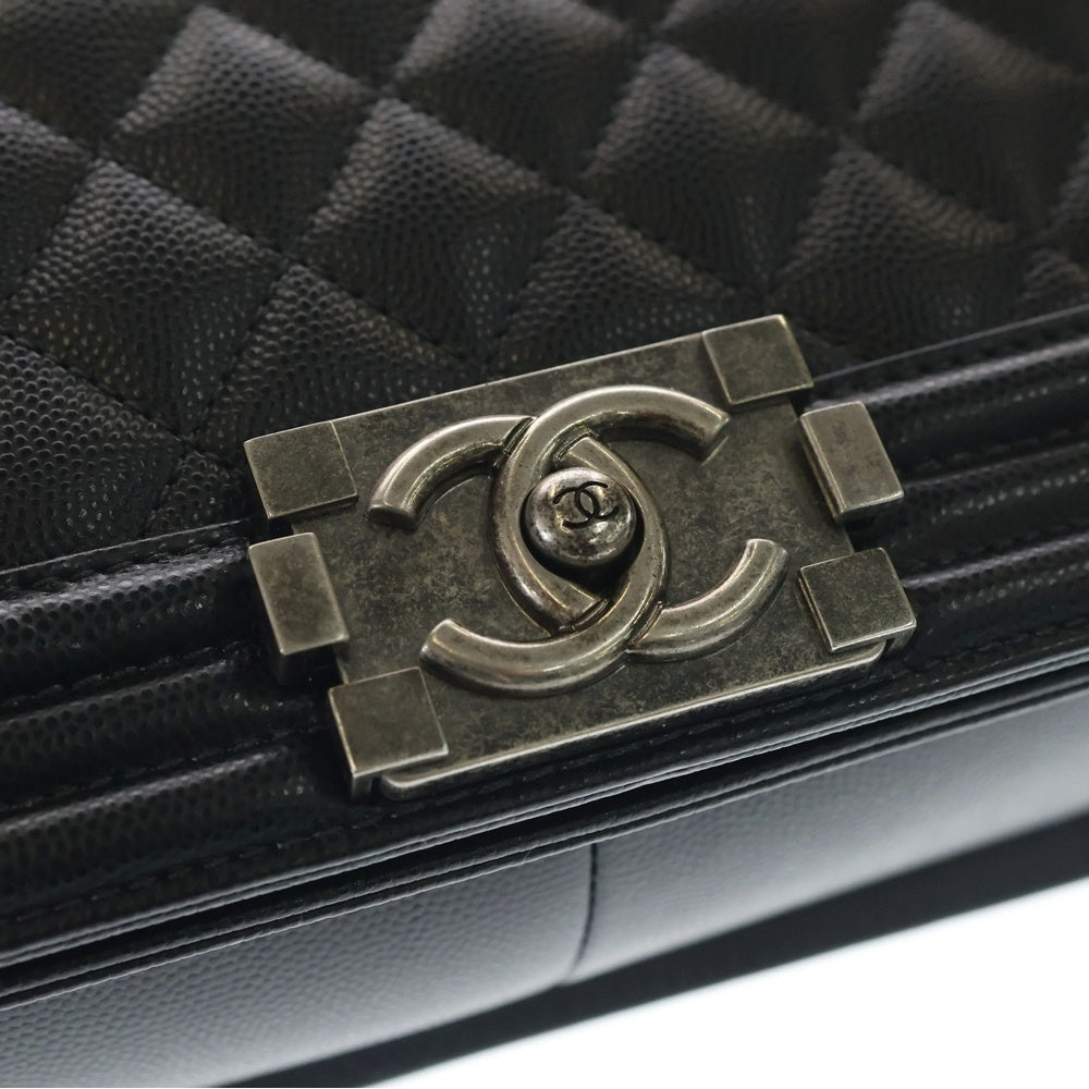 CHANEL(シャネル) ボーイシャネル ココマーク カーフスキン レザー チェーン ショルダーバッグ シルバー金具 ブラック レディース