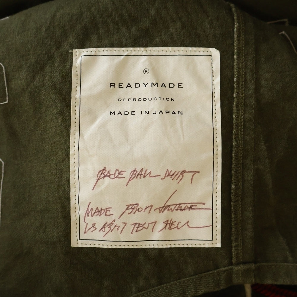 READY MADE(レディメイド) 21AW MILITARY BASEBALL SHIRT コットン ミリタリー ベースボール半袖シャツ カーキ RE-CO-KH-00-00-136