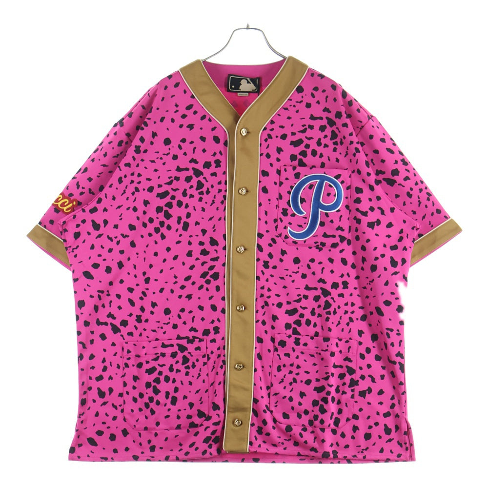 GUCCI(グッチ) バックロゴレオパード総柄 オーバーサイズベースボールシャツ ピンク 726039 XJE4V