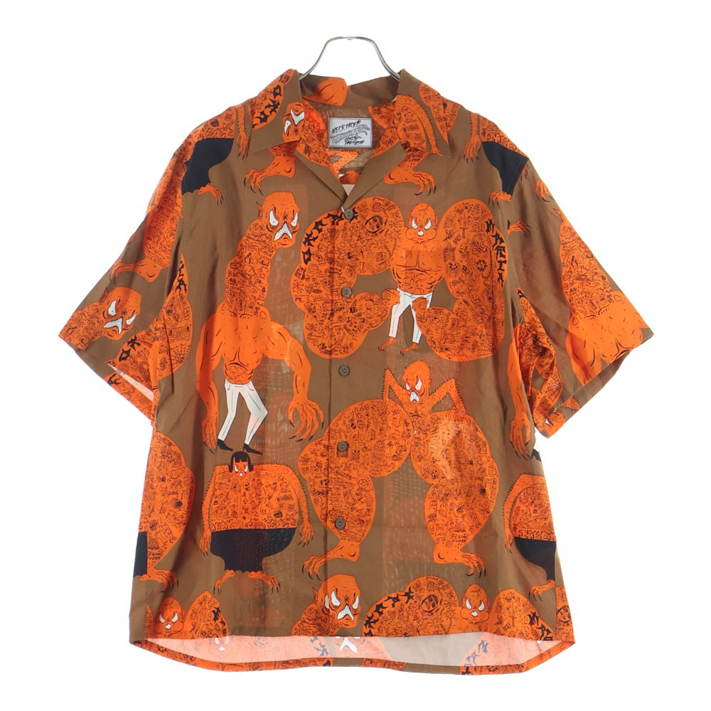 WACKO MARIA(ワコマリア) 24AW ×NECK FACE HAWAIIAN SHIRT ネックフェイス 総柄 ハワイアンシャツ ブラウン NECKFACE-WM-HI19