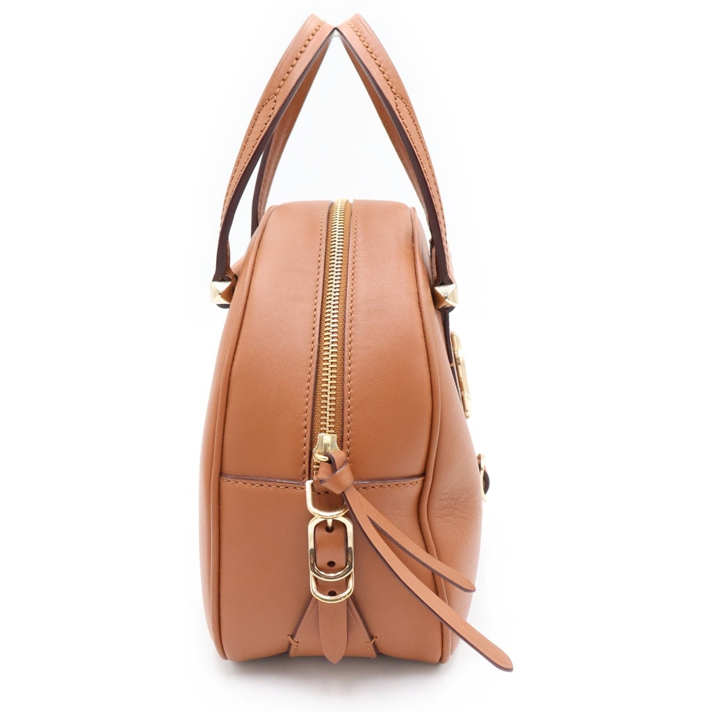 JIMMY CHOO(ジミーチュウ) VARENNE BOWLING ヴァレンヌ ボーリング ロゴ ゴールド金具 カーフレザー ショルダーストラップ 2WAY ハンドバッグ ブラウン レディース