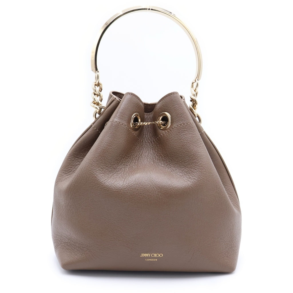 JIMMY CHOO(ジミーチュウ) BON BON BUCKET ボンボン バケット ゴールド金具 ショルダーストラップ 2WAY レザー 巾着 ハンドバッグ ブラウン レディース