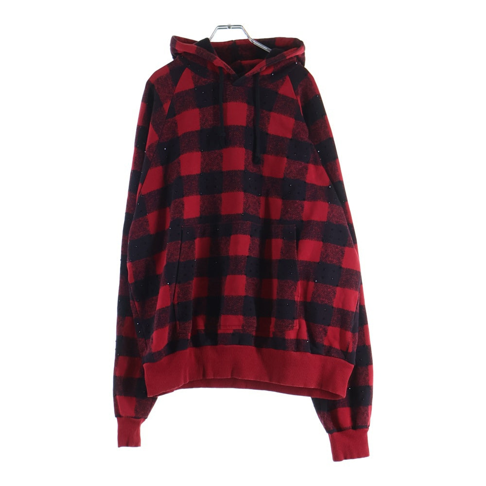 DRIES VAN NOTEN(ドリスヴァンノッテン) チェック柄 コットン フーデッド プルオーバー パーカー レッド/ブラック