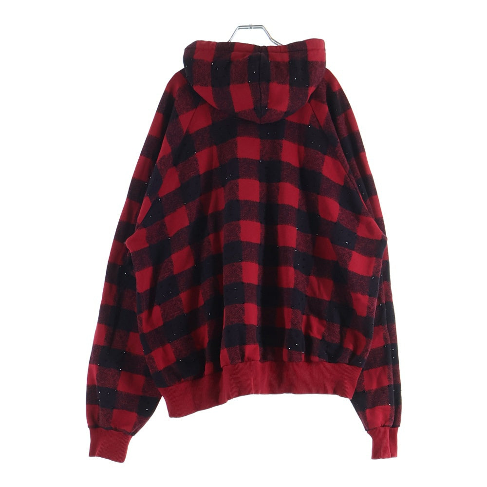 DRIES VAN NOTEN(ドリスヴァンノッテン) チェック柄 コットン フーデッド プルオーバー パーカー レッド/ブラック
