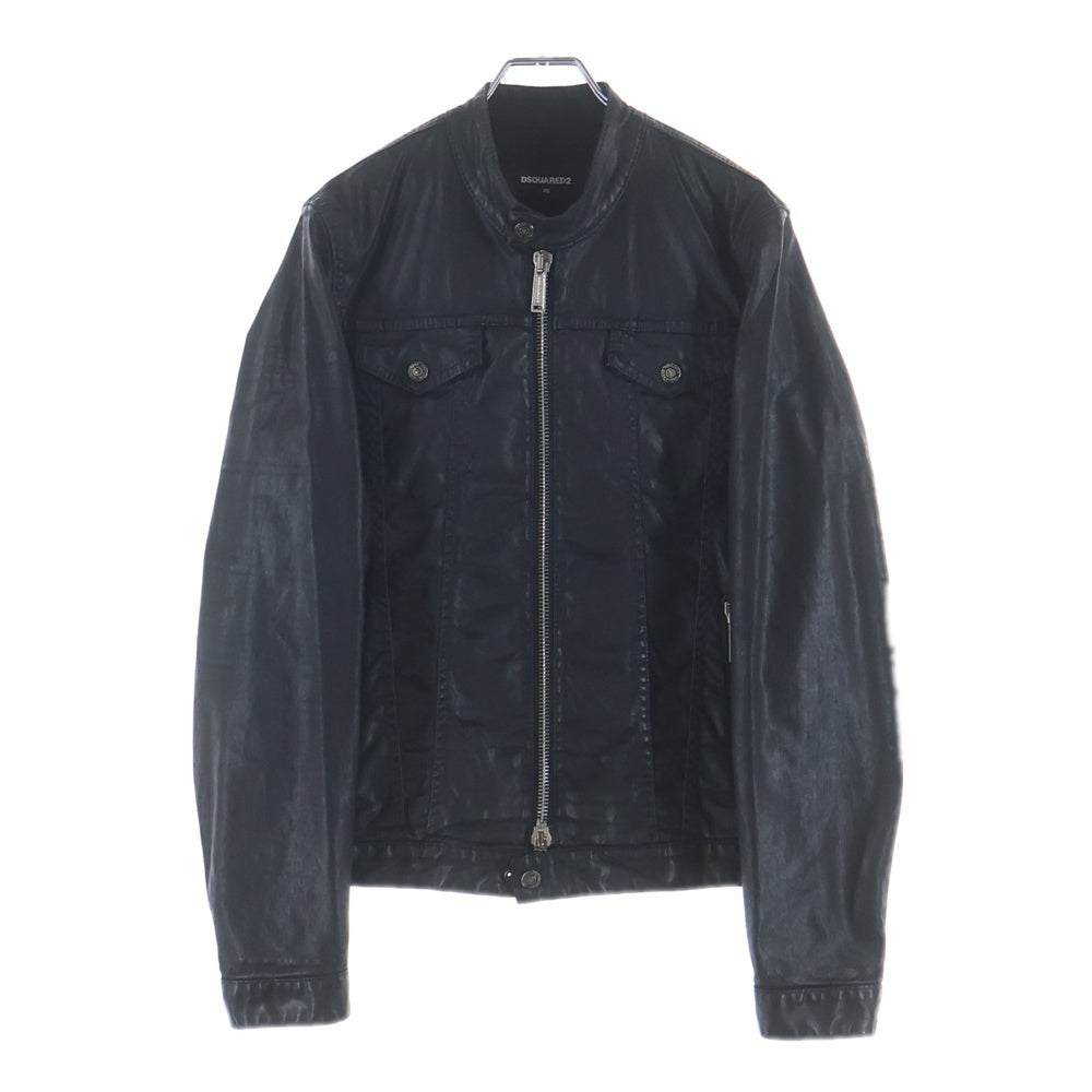 DSQUARED2(ディースクエアード) 胸ダブルポケット イタリア製 ジップアップ レザージャケット ブルゾン ブラック 74AM056739021