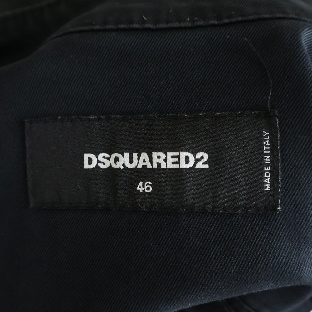 DSQUARED2(ディースクエアード) 胸ダブルポケット イタリア製 ジップアップ レザージャケット ブルゾン ブラック 74AM056739021