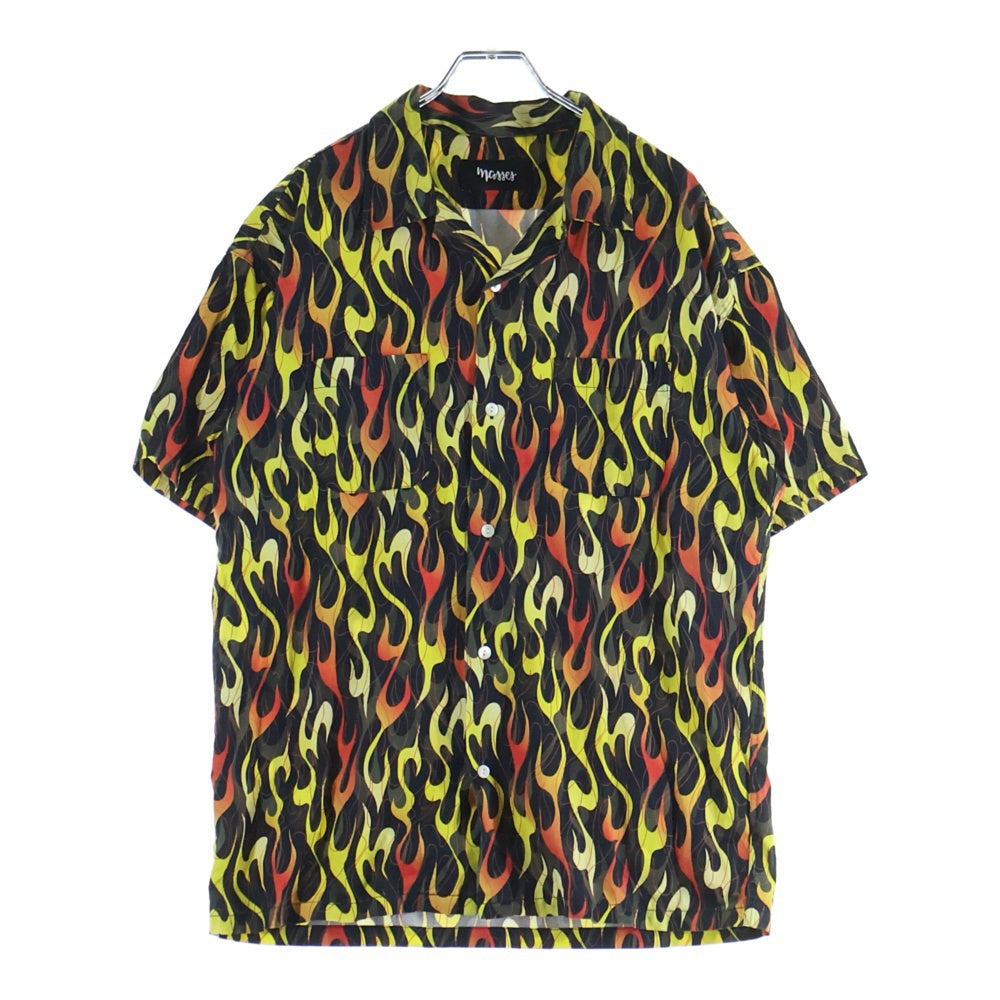MASSES(マシス) SHIRT S/S FIRE ファイアーパターン ショートスリーブ オープンカラーシャツ ブラック/レッド
