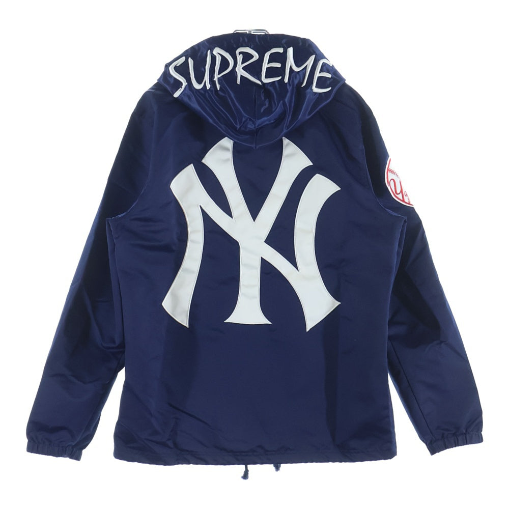 SUPREME(シュプリーム) 15SS ×Majestic NY Yankees Satin Hooded Coaches Jacket ニューヨークヤンキース サテン フーデッド コーチジャケット ネイビー