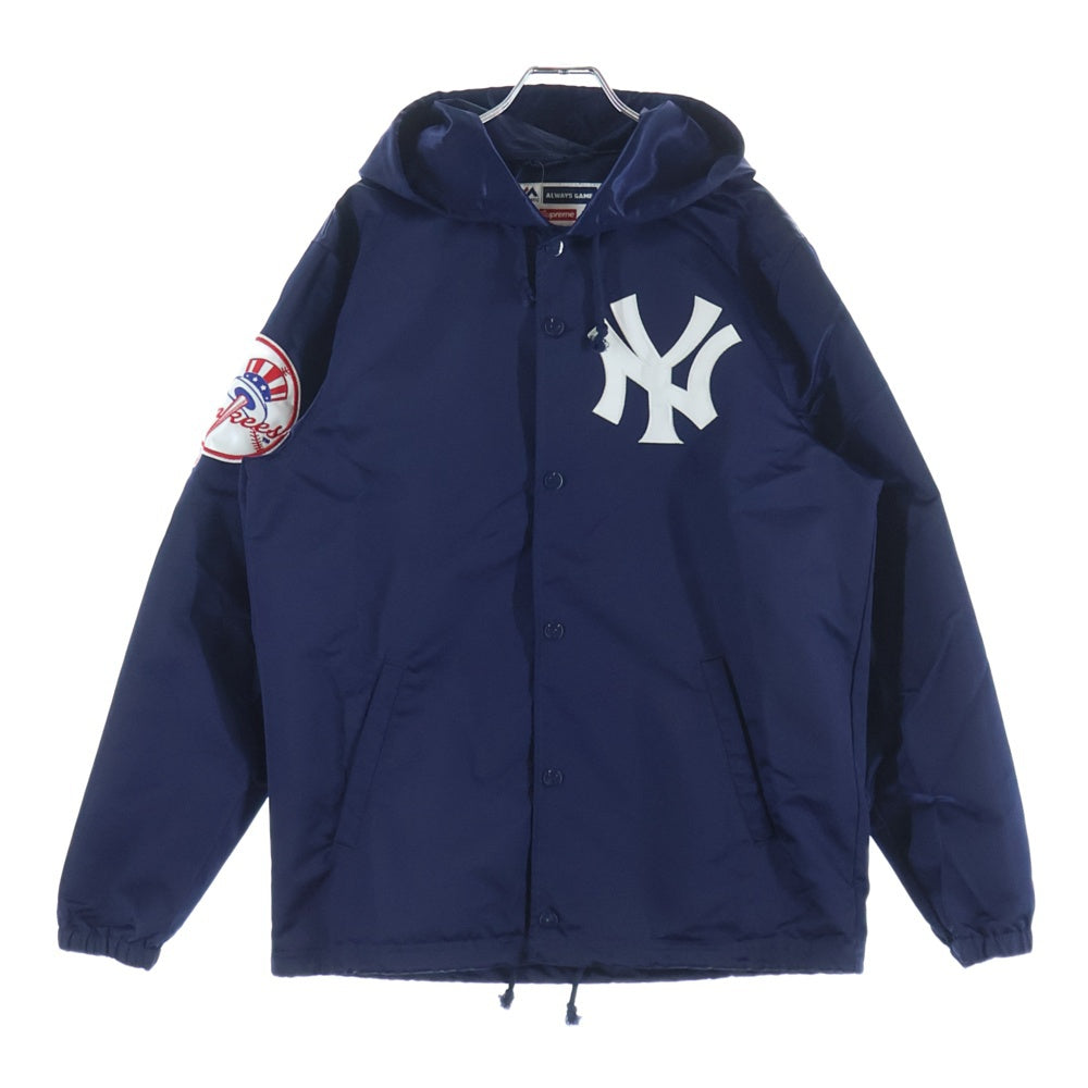 SUPREME(シュプリーム) 15SS ×Majestic NY Yankees Satin Hooded Coaches Jacket ニューヨークヤンキース サテン フーデッド コーチジャケット ネイビー