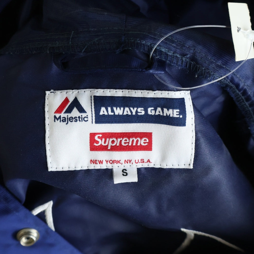 SUPREME(シュプリーム) 15SS ×Majestic NY Yankees Satin Hooded Coaches Jacket ニューヨークヤンキース サテン フーデッド コーチジャケット ネイビー