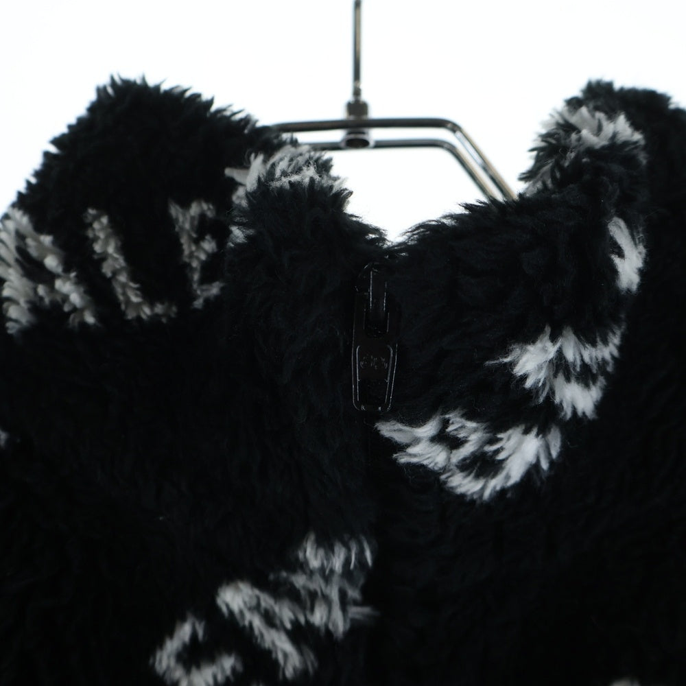 BALENCIAGA(バレンシアガ) 19AW ALLOVER LOGO FLUFFY ZIP UP JACKET オールオーバーロゴ フラフィー ジップアップ ボアジャケット ブラック 596185 THQ01