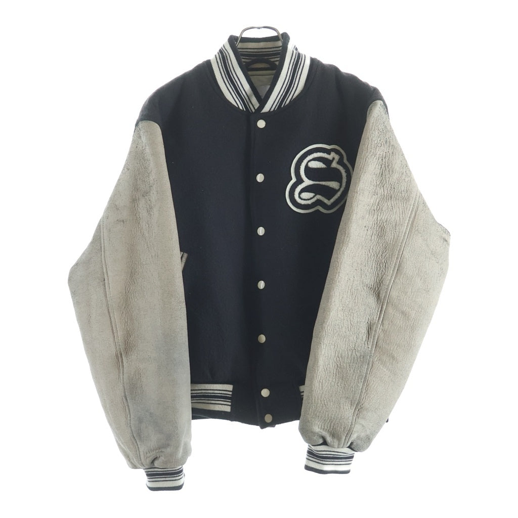 SUGARHILL(シュガーヒル) 22AW GILL LEATHER STADIUM JACKET ギル アームレザー ウール スタジアムジャケット スタジャンブルゾン ブラック/アイボリー 22AWLA03