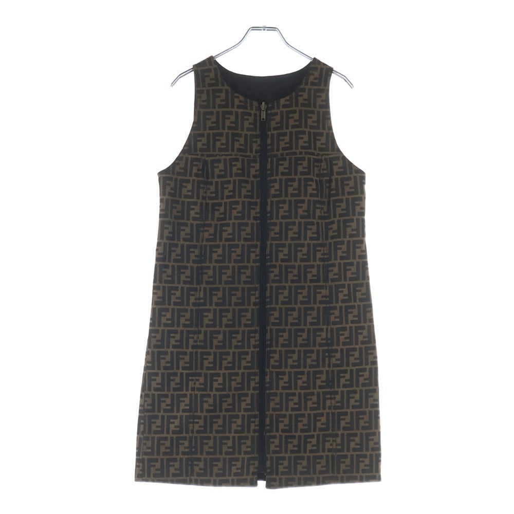 FENDI(フェンディ) ズッカ柄 リバーシブル ジップアップワンピース レディース ブラウン/ベージュ
