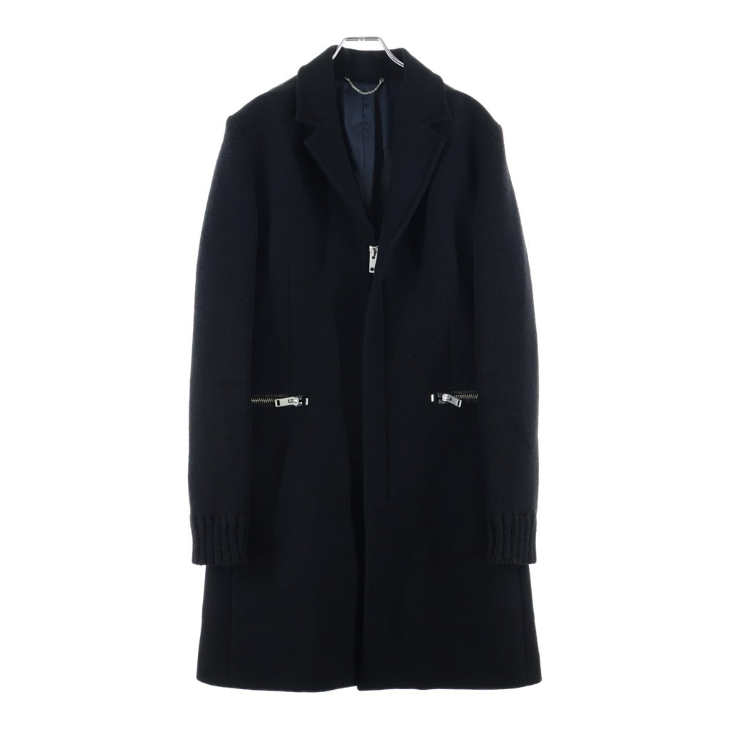 DIESEL(ディーゼル) ニット切り替え ウール チェスターコート ブラック