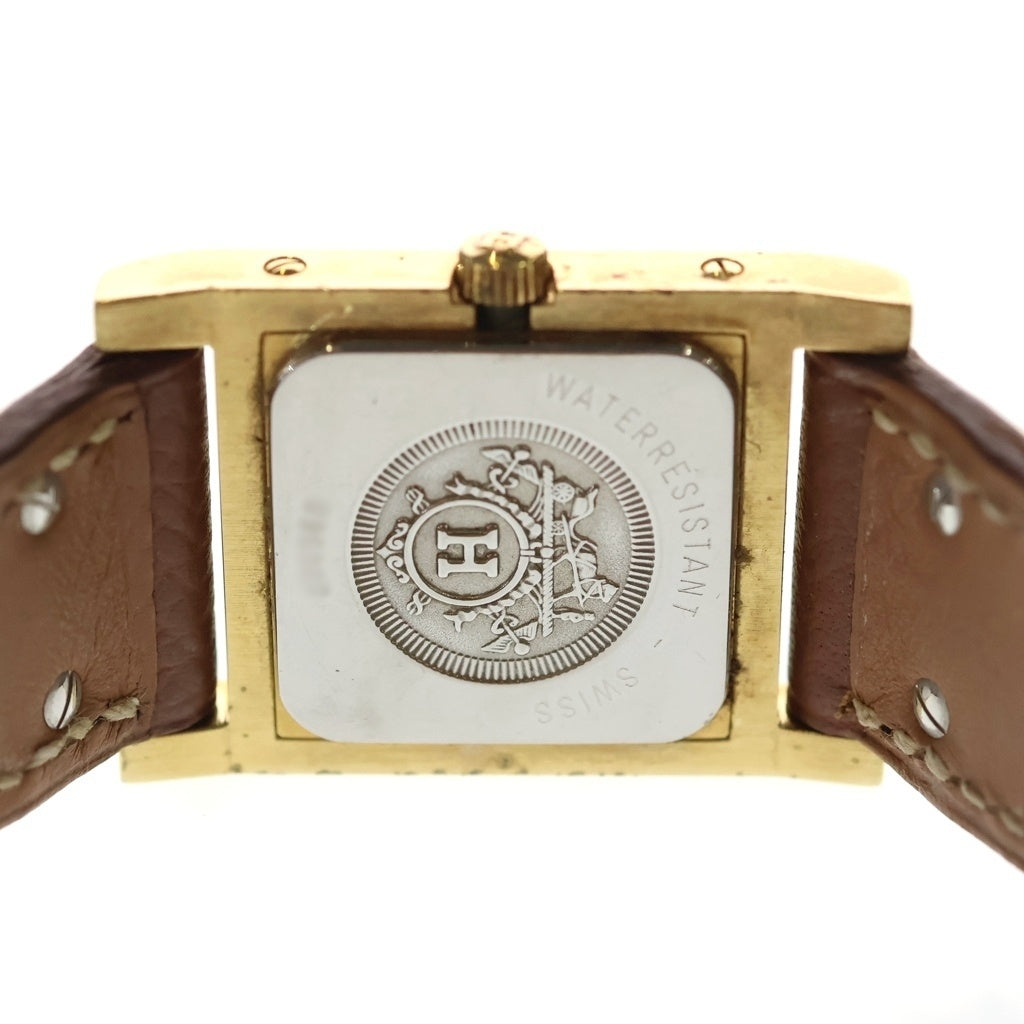 HERMES(エルメス) 90S VINTAGE ヴィンテージ メドール ○Y刻印 クオーツ レザー 時計 ゴールド/ブラウン レディース