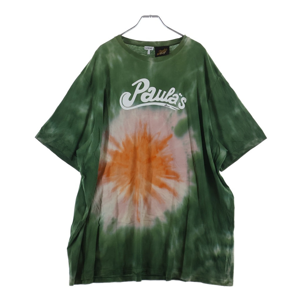 本物 ロエベ LOEWE × パウラズイビザ Paula's Ibiza フリンジ Tシャツ 半袖 トップス XS コットン ポリエステル ネオンイエロー レディース 衣類 洋服 中古 LOEWE(ロエベ) PAULA'S IBIZA パウラズイビザ タイダイ クルーネック