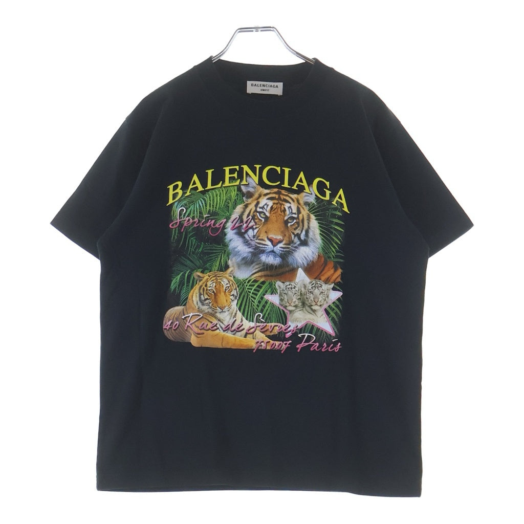 BALENCIAGA(バレンシアガ) 22SS Small Fit Logo Tee スモールフィット タイガープリント クルーネック半袖Tシャツ カットソー ブラック 670943 TLVH2