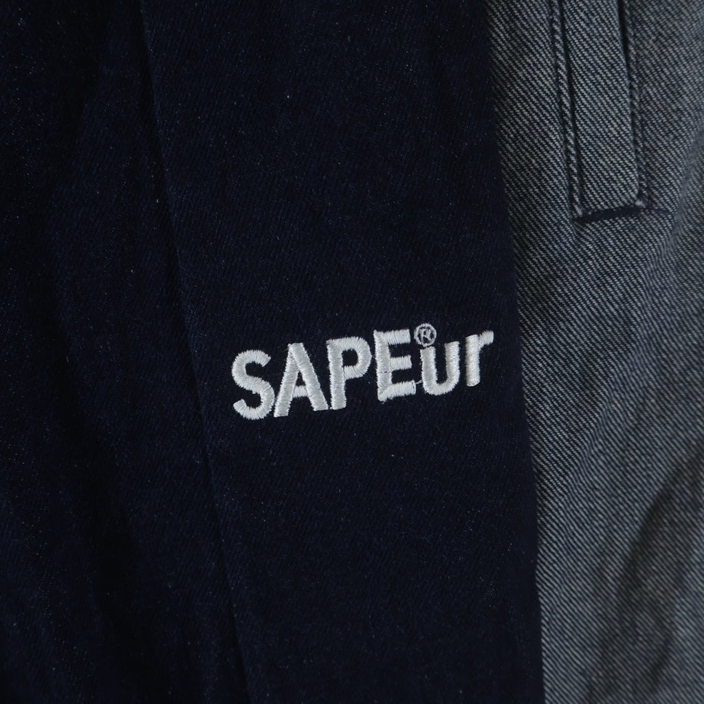 SAPEur(サプール) 切り替えデザイン ドローストリング トラックデニムパンツ インディゴ
