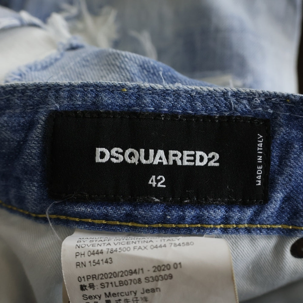 DSQUARED2(ディースクエアード) 20SS SEXY MERCURY JEAN セクシー マーキュリー ダメージデニムパンツ スキニージーンズ レディース インディゴ S71LB0708