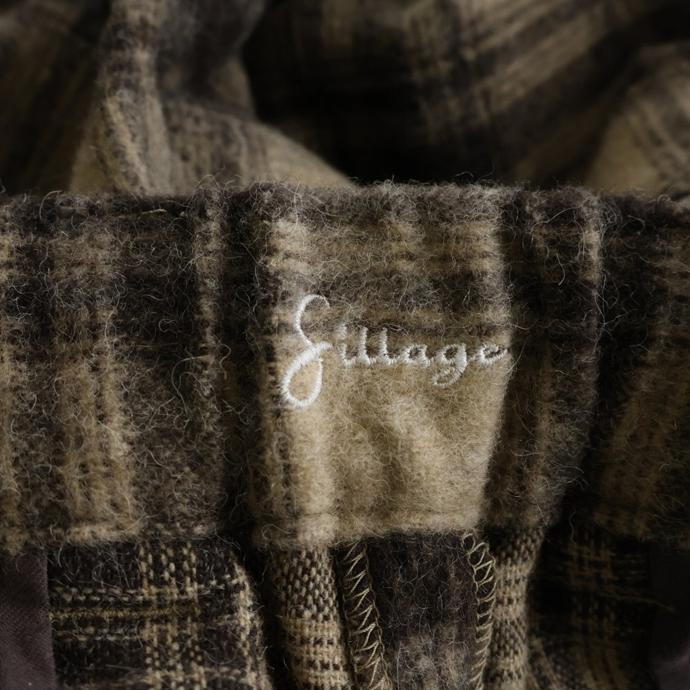Sillage(シアージ) ウール チェック柄 裾ドローコード ワイドスラックスパンツ ブラウン