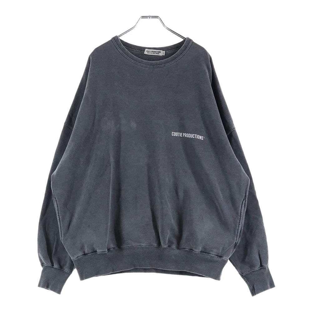 COOTIE PRODUCTIONS(クーティー プロダクションズ) PIGMENT DYED OPEN END YARN SWEAT CREW ピグメントダイ オープンエンドヤーン コットン ロゴプリント クルーネックスウェットシャツ グレー