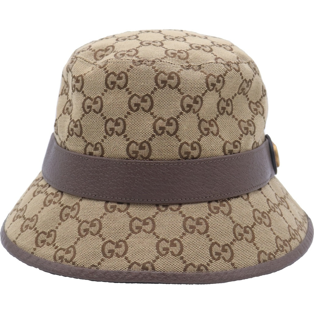 GUCCI(グッチ) GGキャンバス レザーベルト フェドラ バケットハット 帽子 ブラウン 576587 レディース