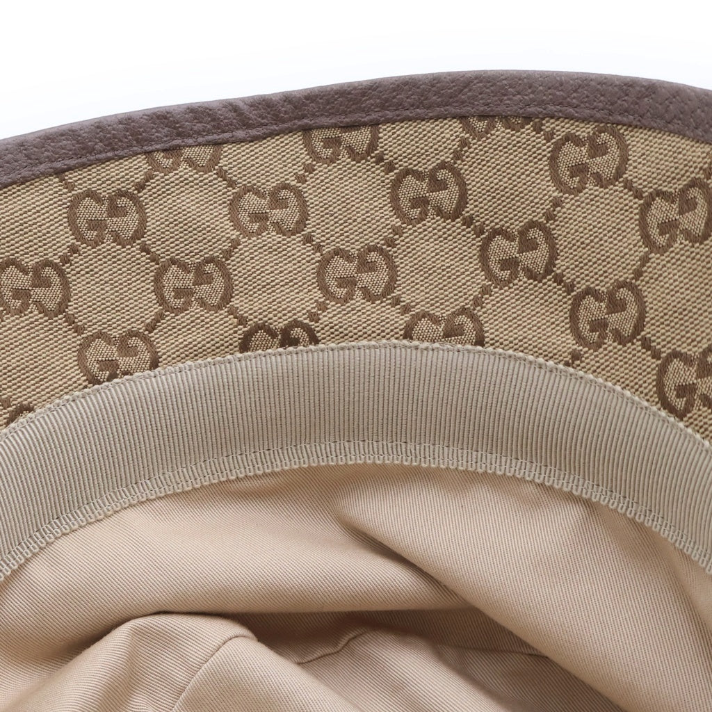 GUCCI(グッチ) GGキャンバス レザーベルト フェドラ バケットハット 帽子 ブラウン 576587 レディース