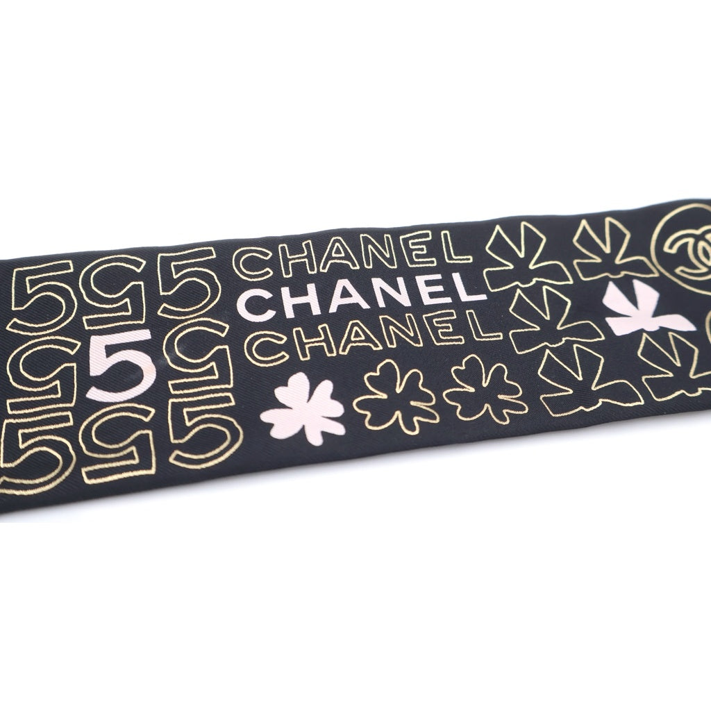 CHANEL(シャネル) 25S ココマーク クローバー シルク ツイリースカーフ ブラック/ピンク レディース