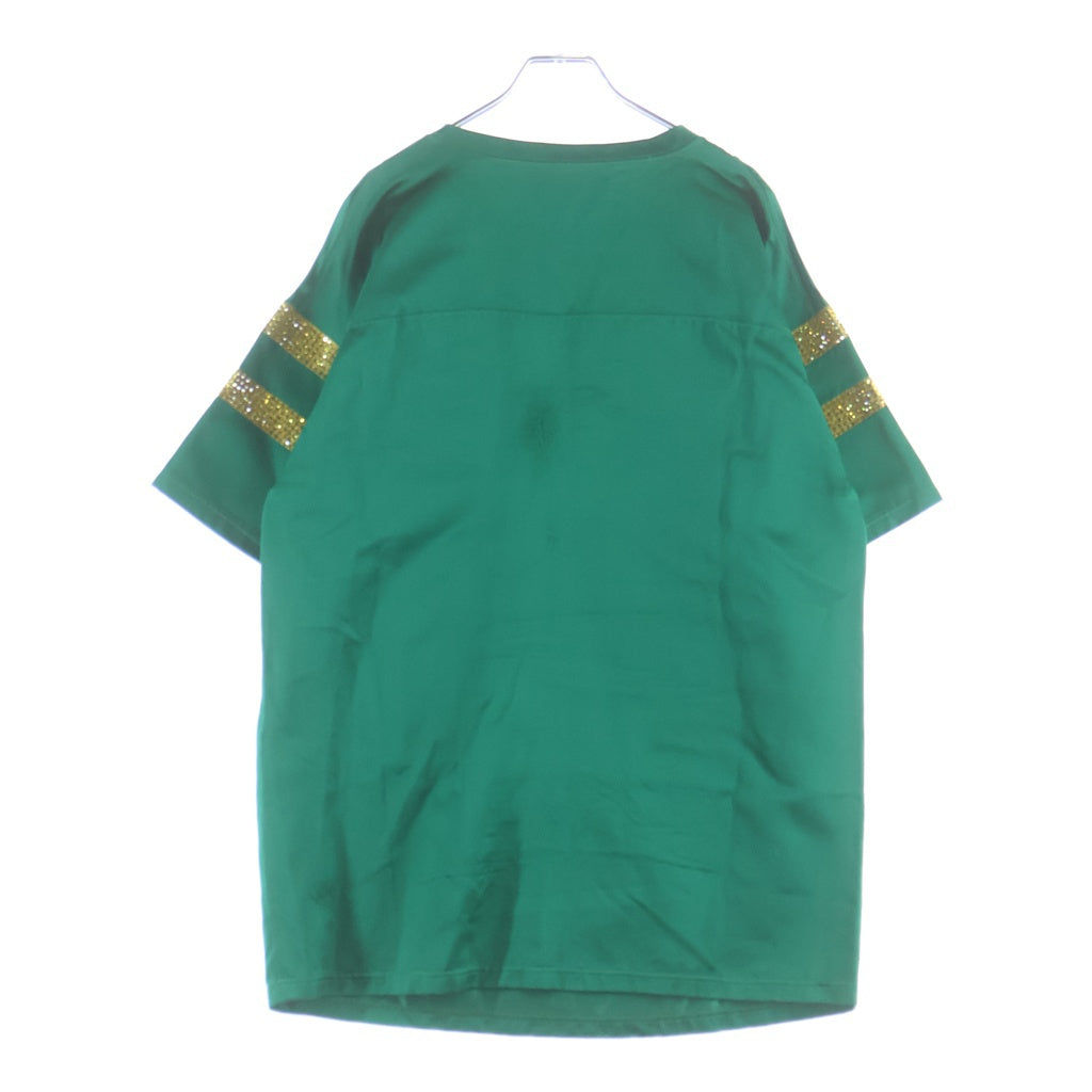 GUCCI(グッチ) シルク ラインストーンロゴプリント 半袖フットボールTシャツ カットソー グリーン 672076 XJDST