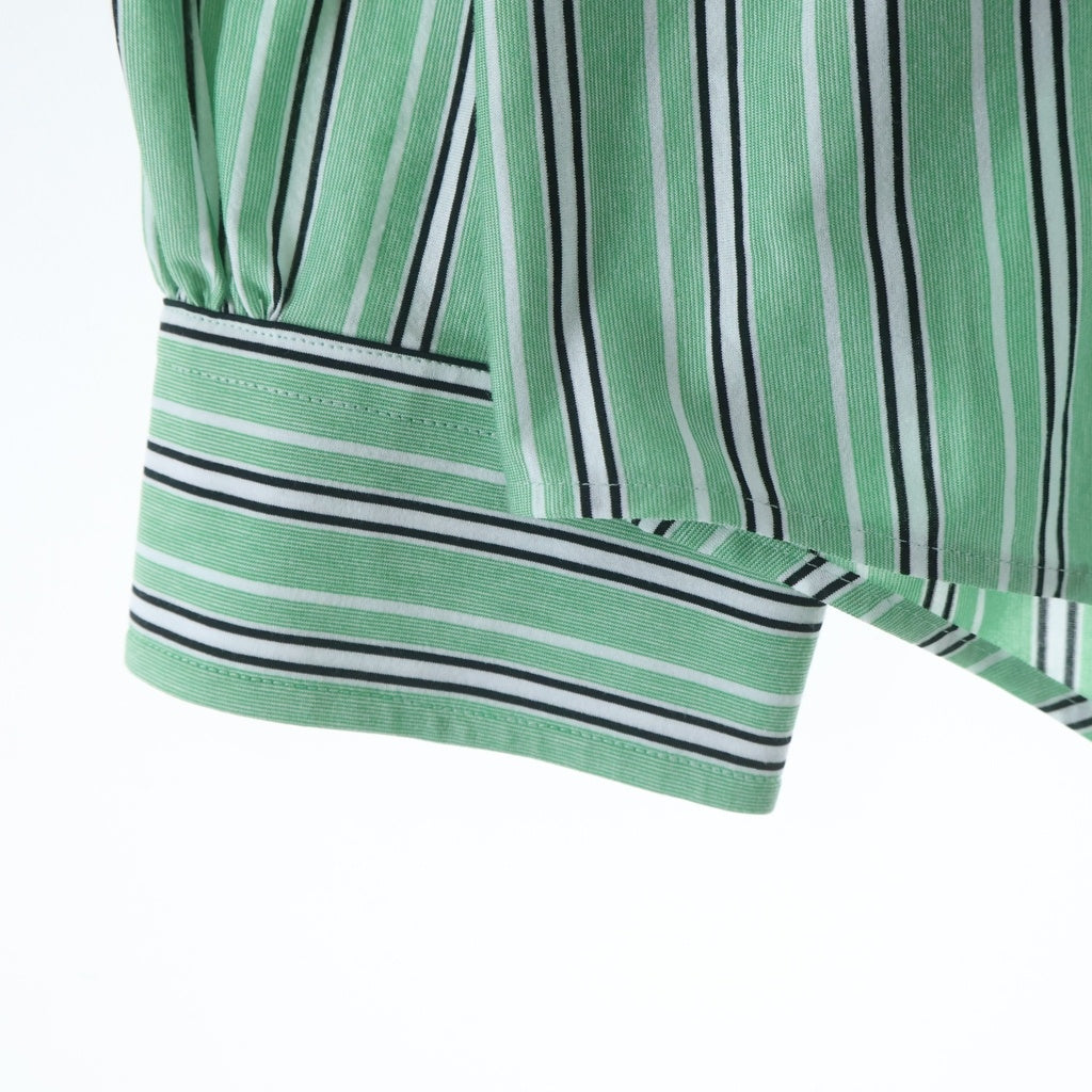 KANEMASA(カネマサ) 25SS ストライプ ロングスリーブ ポリコットンシャツ グリーン KM25S-024GR