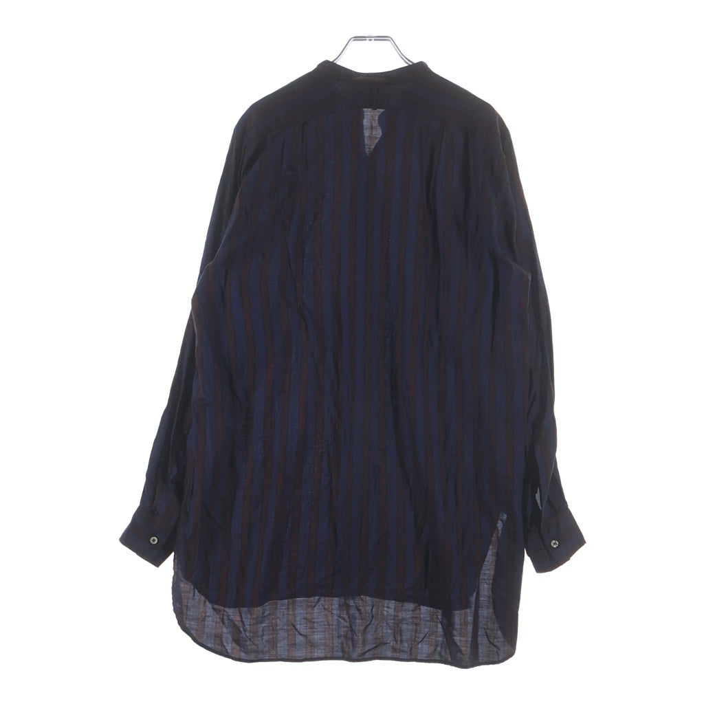 HEUGN(ユーゲン) ROB WINE STRIPE テンセルストライプバンドカラーシャツ ネイビー/ブラウン SHIRT077