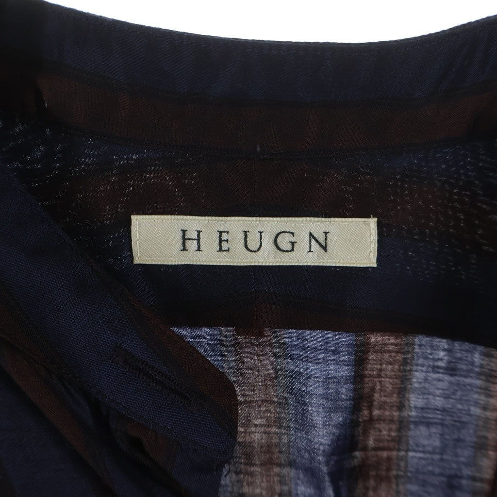HEUGN(ユーゲン) ROB WINE STRIPE テンセルストライプバンドカラーシャツ ネイビー/ブラウン SHIRT077