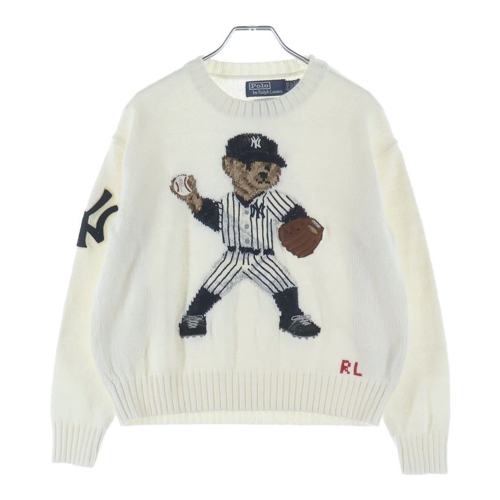 POLO RALPH LAUREN(ポロラルフローレン) ×MLB POLO BEAR KNIT エムエルビー ポロベアー クルーネックニット セーターレディース ホワイト