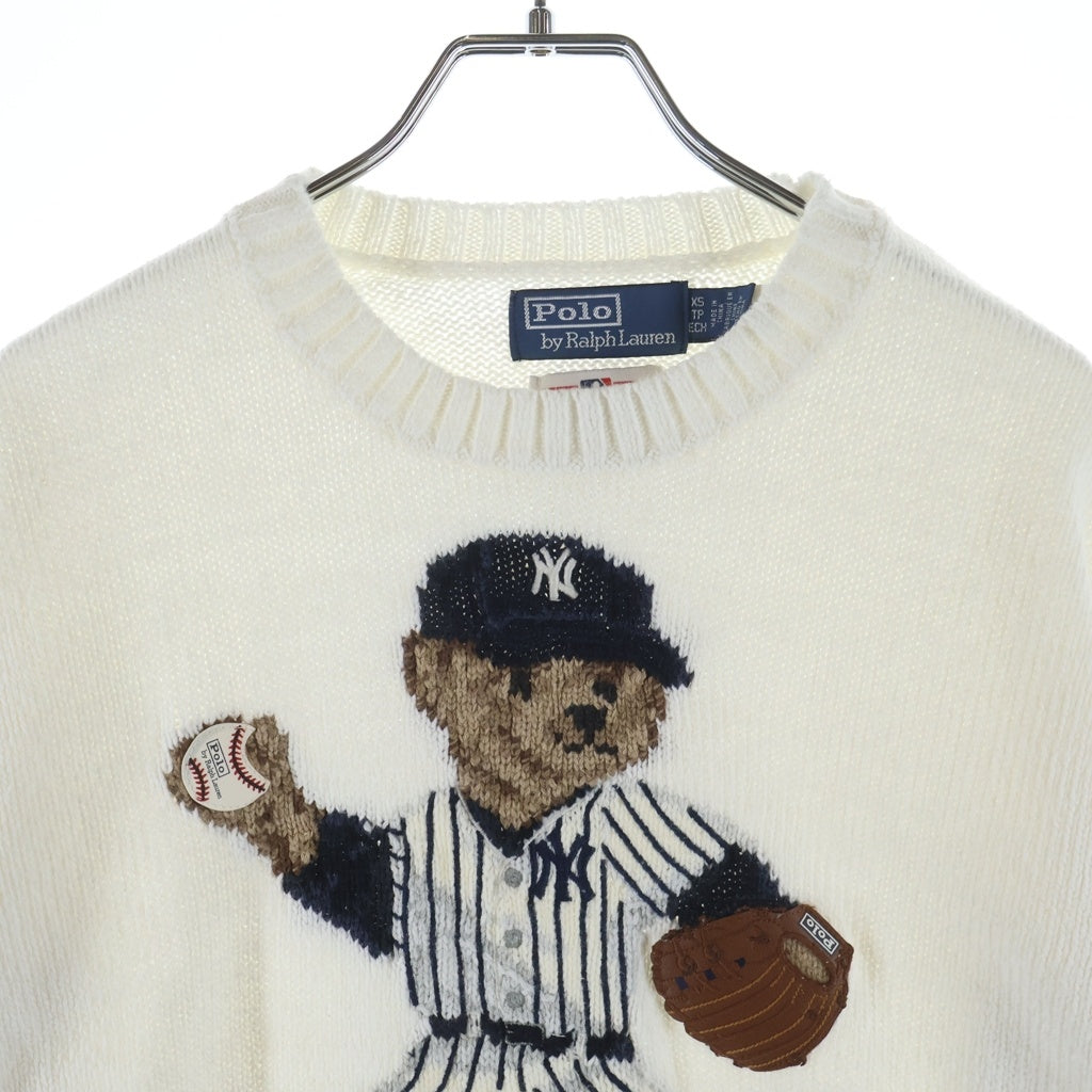 POLO RALPH LAUREN(ポロラルフローレン) ×MLB POLO BEAR KNIT エムエルビー ポロベアー クルーネックニット セーターレディース ホワイト