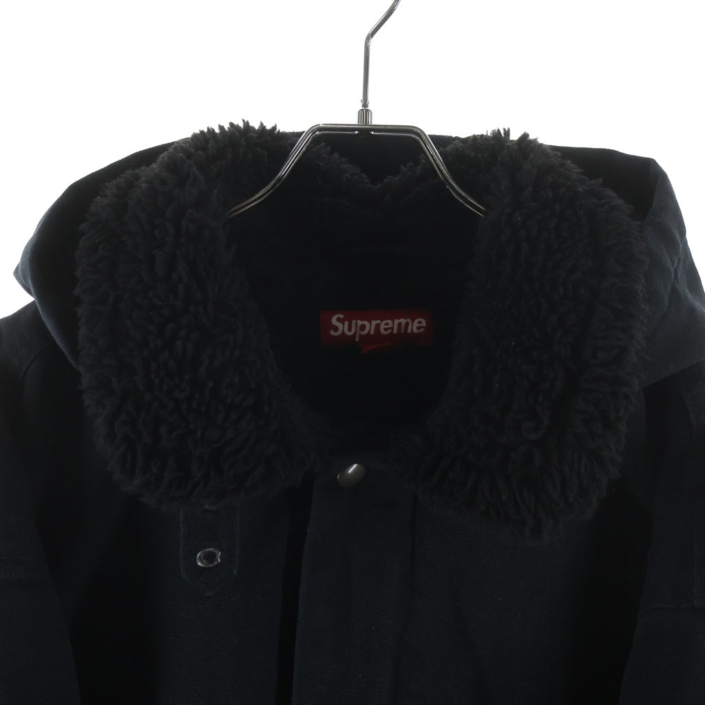 SUPREME(シュプリーム) 24AW Faux Shearling Lined Bomber Jacket ロゴ刺繍 裏地ボア フーデッドデニムジャケット ジップアップブルゾン ブラック