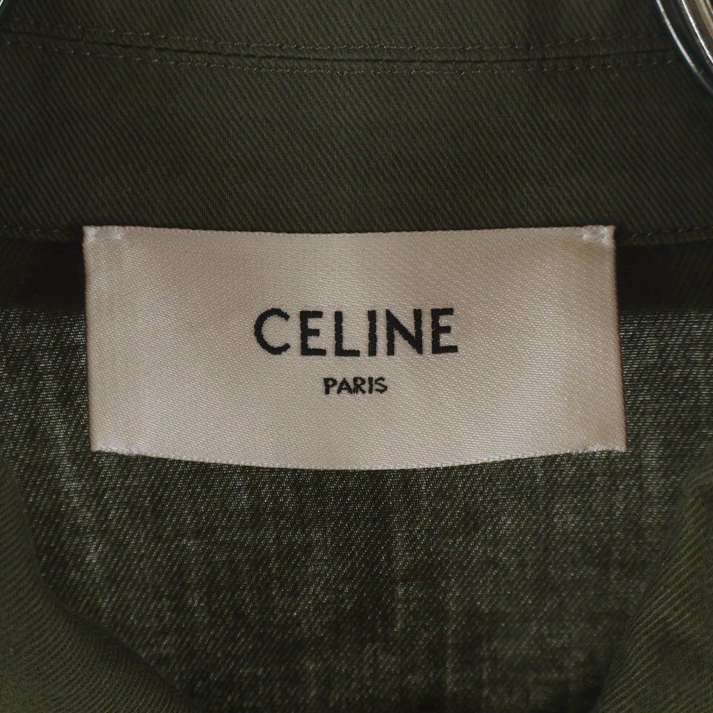 CELINE(セリーヌ) トリオンフ金ボタン ウエストベルト コットンサファリジャケット カーキ レディース 2W834106K