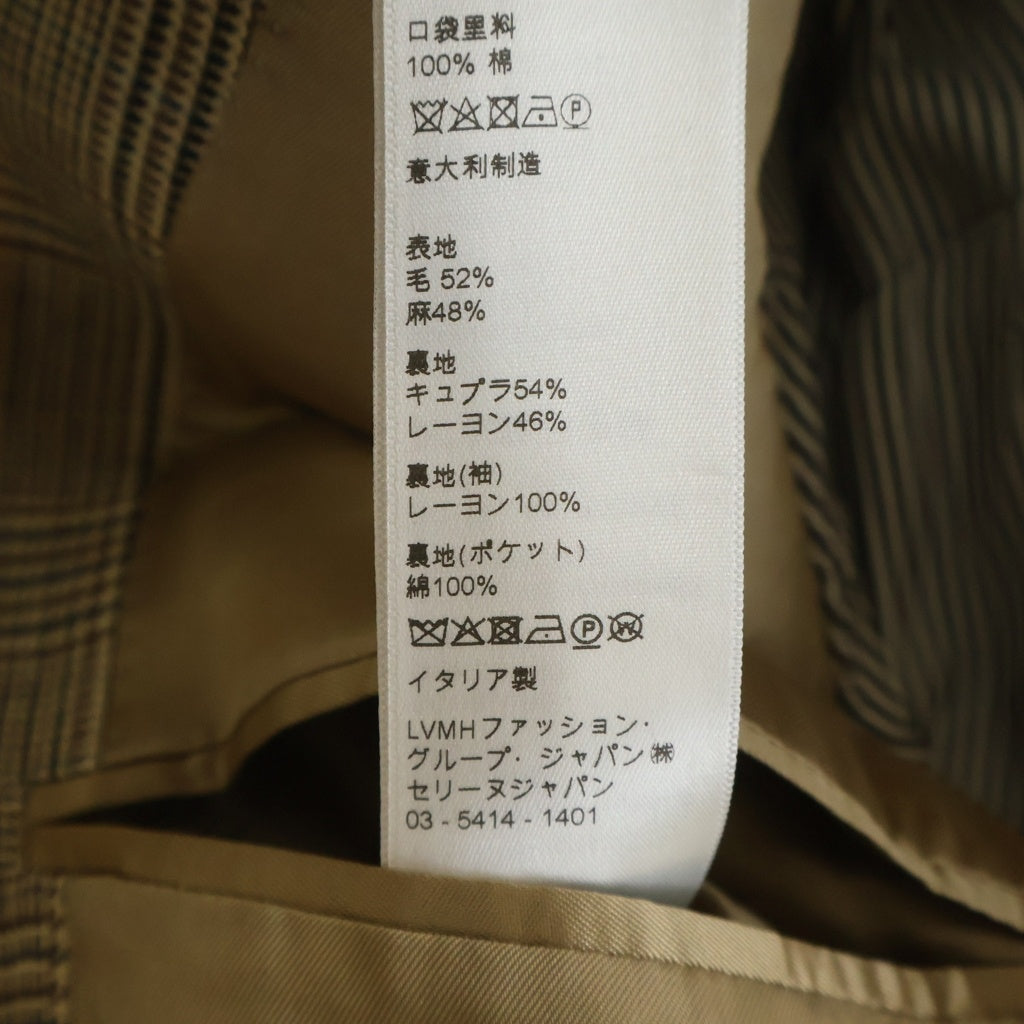 CELINE(セリーヌ) ウールリネン グレンチェック プリンスオブウェールズ クラシック テーラードジャケット ブラウン 2V742024I