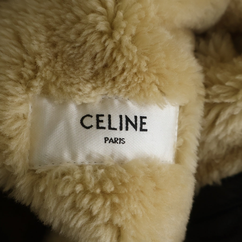 CELINE(セリーヌ) トリオンフ金ボタン ノーカラー ムートンジャケット ブラック レディース 2EC15720G