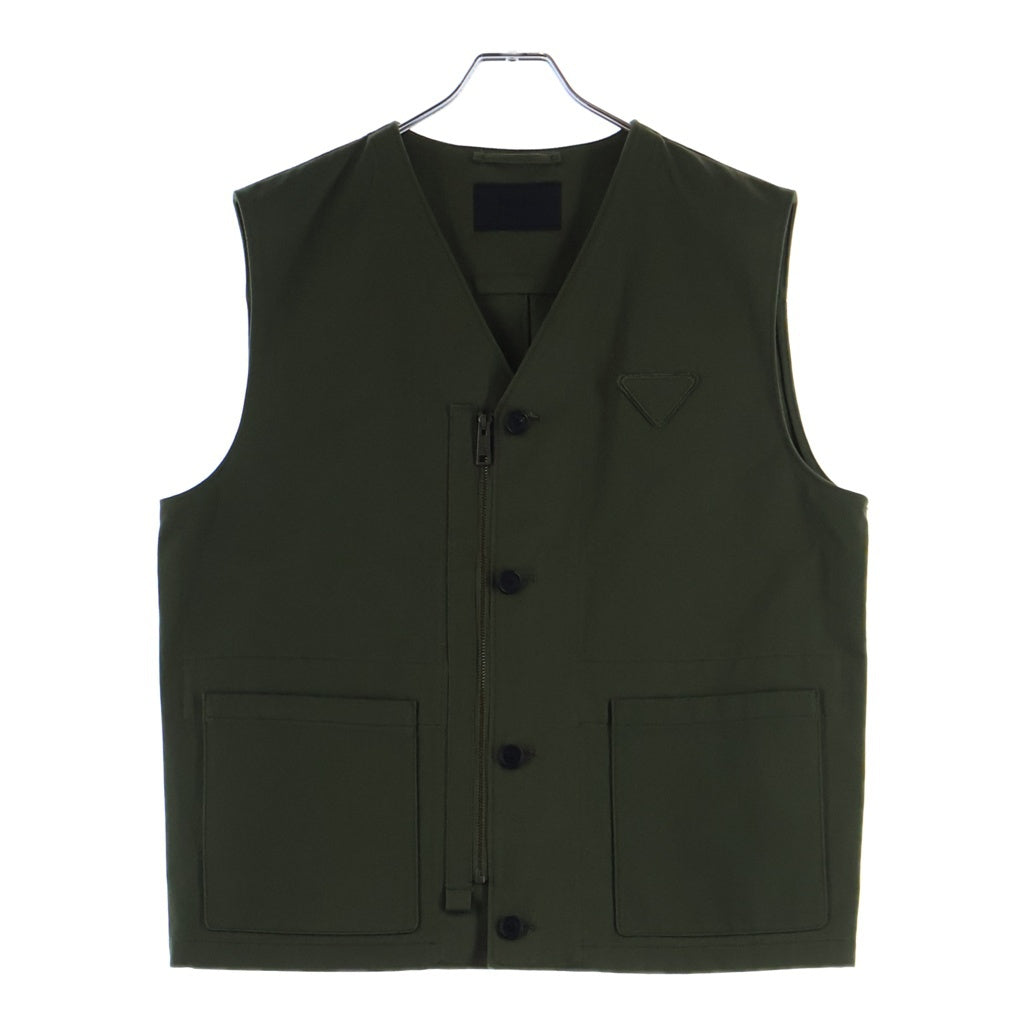 PRADA プラダ 胸トライアングルロゴ ジップアップコットンベスト カーキ SGC545 PRADA(プラダ) 胸トライアングルロゴ ジップアップコットンベスト