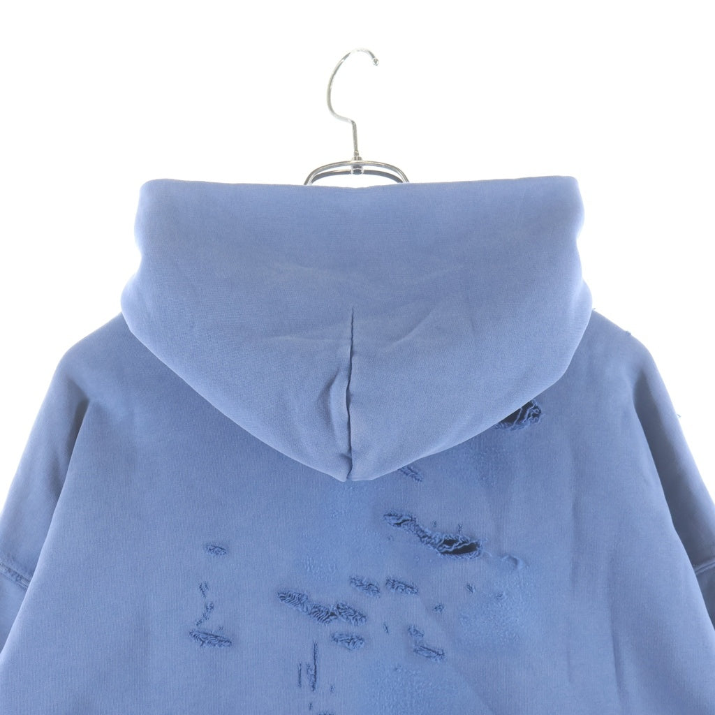 BALENCIAGA(バレンシアガ) DESTROYLAYERD SPORTS HOODIE デストロイ加工 フロントロゴ プルオーバースウェットパーカー フーディー ブルー 818598 TRVH2