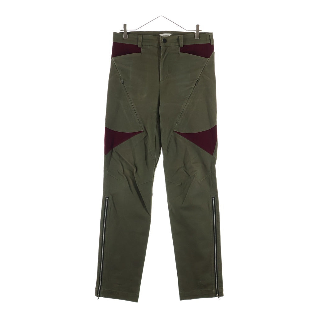 cmmawear(コマウェア) CALATHEA CURVED SEAM TROUSERS カラテア カーブド サイドジップ ジップフライパンツ カーキ