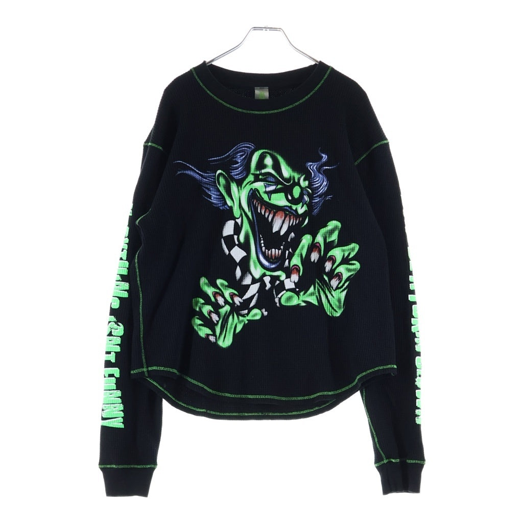 Endless Denim(エンドレス デニム) FUNNY CLOWN THERMAL ファニークラウン 両面プリントサーマルTシャツ 長袖クルーネックカットソー ブラック