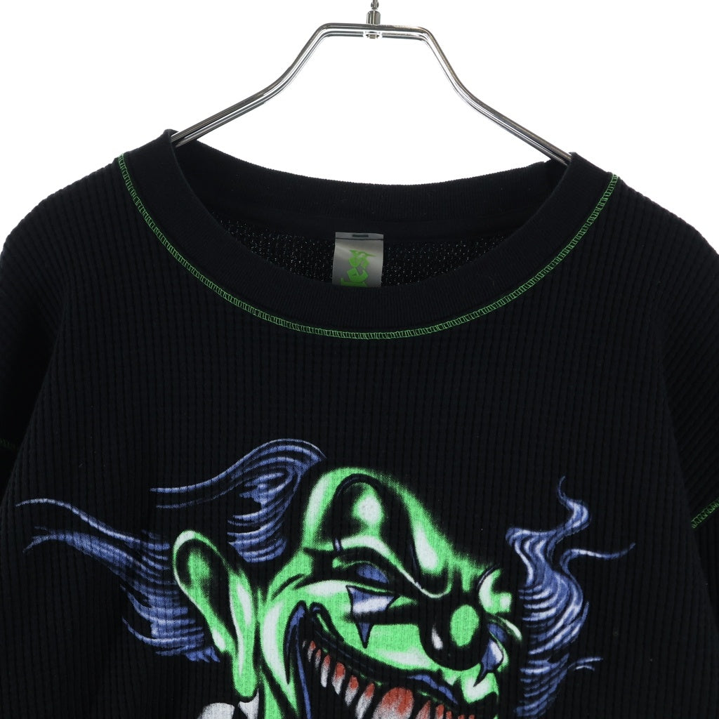 Endless Denim(エンドレス デニム) FUNNY CLOWN THERMAL ファニークラウン 両面プリントサーマルTシャツ 長袖クルーネックカットソー ブラック