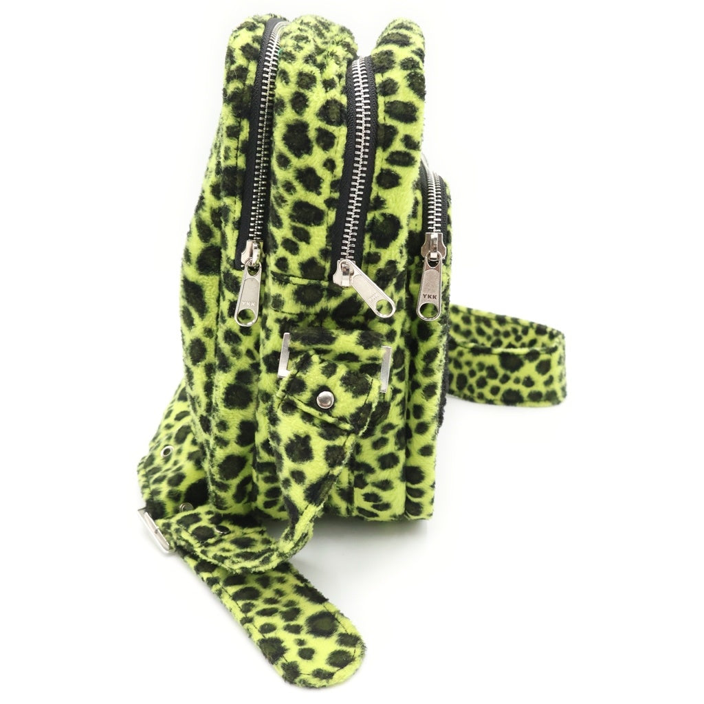 CACTUS PLANT FLEAMARKET CPFM(カクタス プラント フリーマーケット シーピーエフエム) ×HUMAN MADE WAIST BAG ヒューマンメイド レオパード柄 ボアウェストバッグ ショルダーバッグ グリーン/ブラック