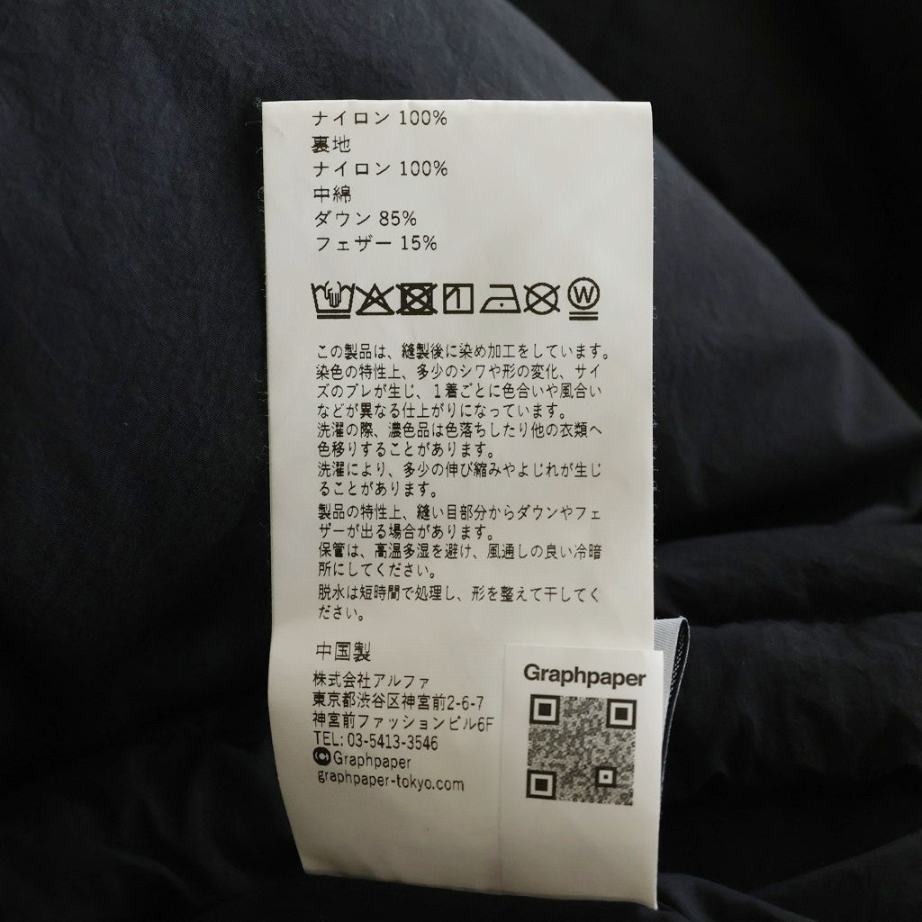 Graphpaper(グラフペーパー) 25AW Garment Dyed Down Jacket ガーメントダイ ジップアップダウンジャケット ブラック GM253-30574