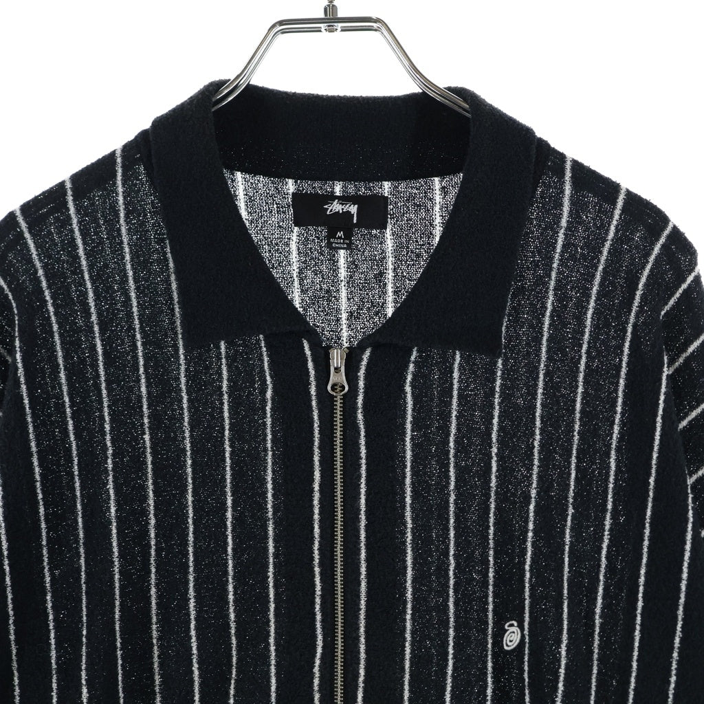 STUSSY(ステューシー) LIGHT WEIGHT LS ZIP POLO ライトウエイト ストライプ ジップアップ 長袖ポロシャツ ブラック 117189