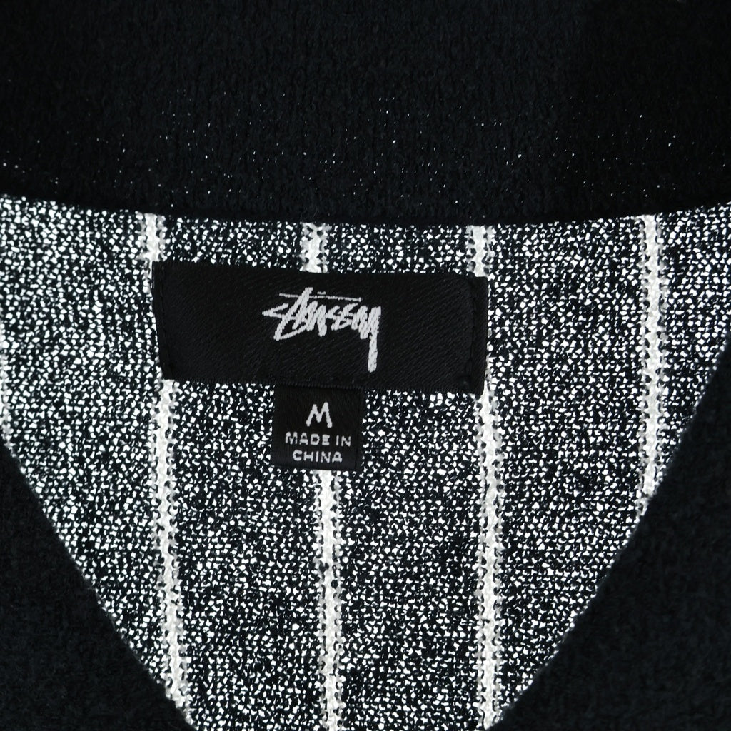 STUSSY(ステューシー) LIGHT WEIGHT LS ZIP POLO ライトウエイト ストライプ ジップアップ 長袖ポロシャツ ブラック 117189